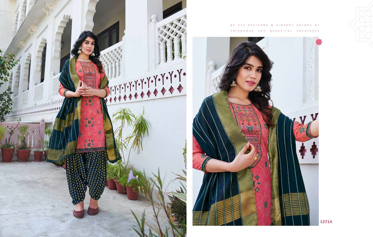 kalaroop by kajree bandhej chanderi silk graceful look kurti pant with dupatta catalog