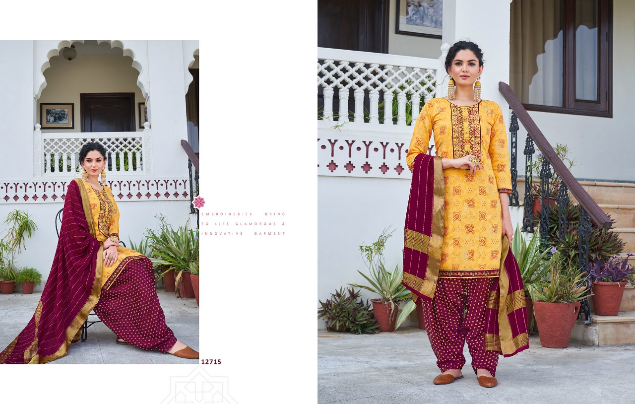 kalaroop by kajree bandhej chanderi silk graceful look kurti pant with dupatta catalog