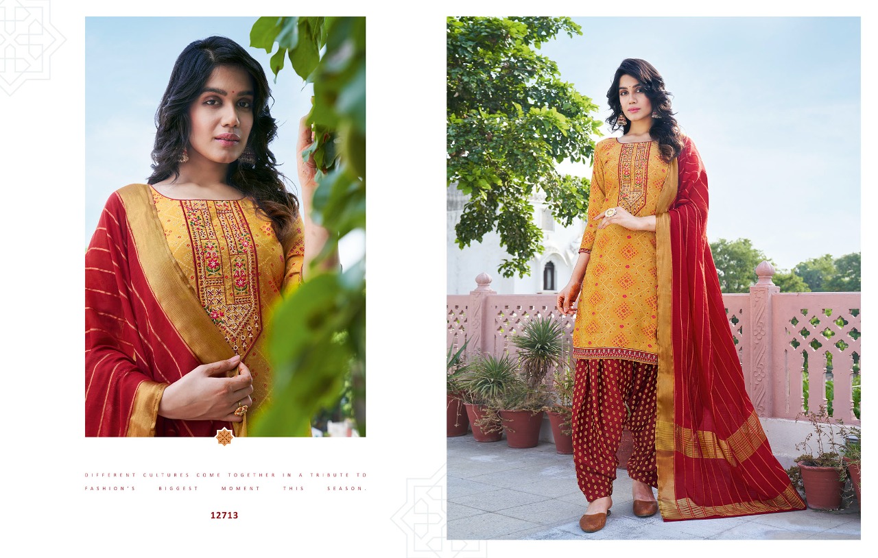 kalaroop by kajree bandhej chanderi silk graceful look kurti pant with dupatta catalog