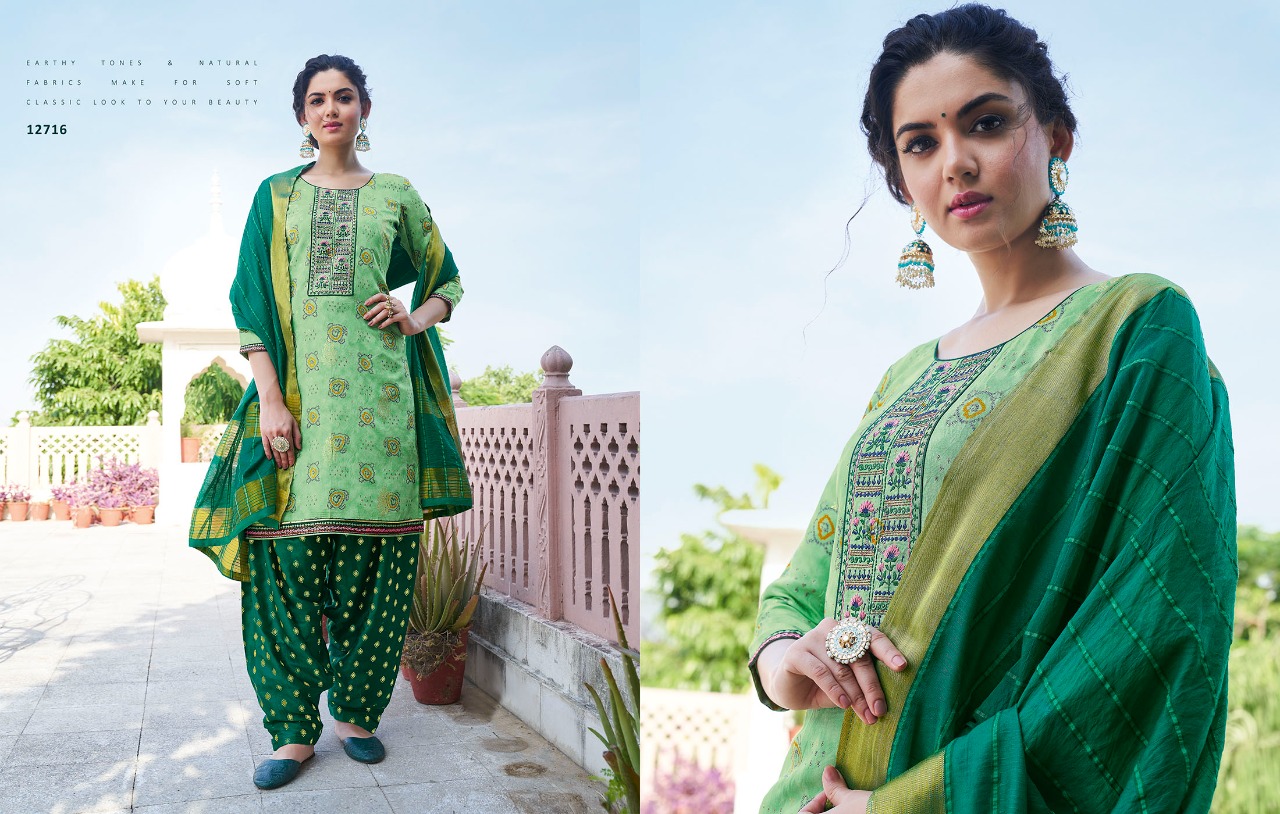 kalaroop by kajree bandhej chanderi silk graceful look kurti pant with dupatta catalog