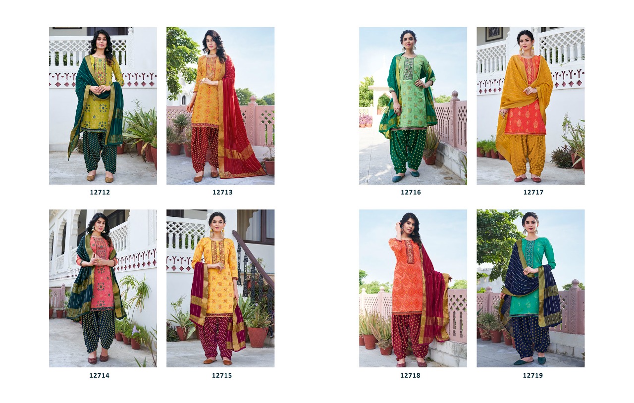 kalaroop by kajree bandhej chanderi silk graceful look kurti pant with dupatta catalog