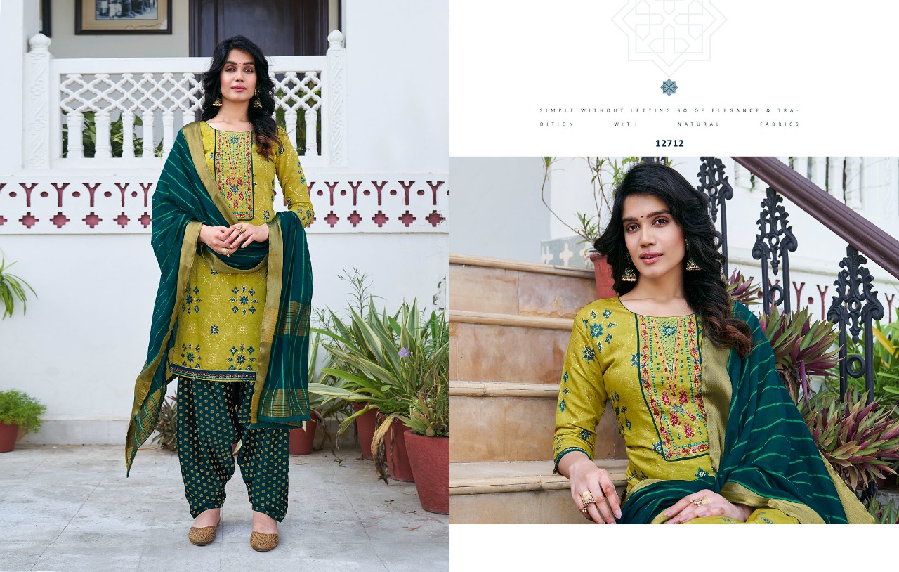 kalaroop by kajree bandhej chanderi silk graceful look kurti pant with dupatta catalog