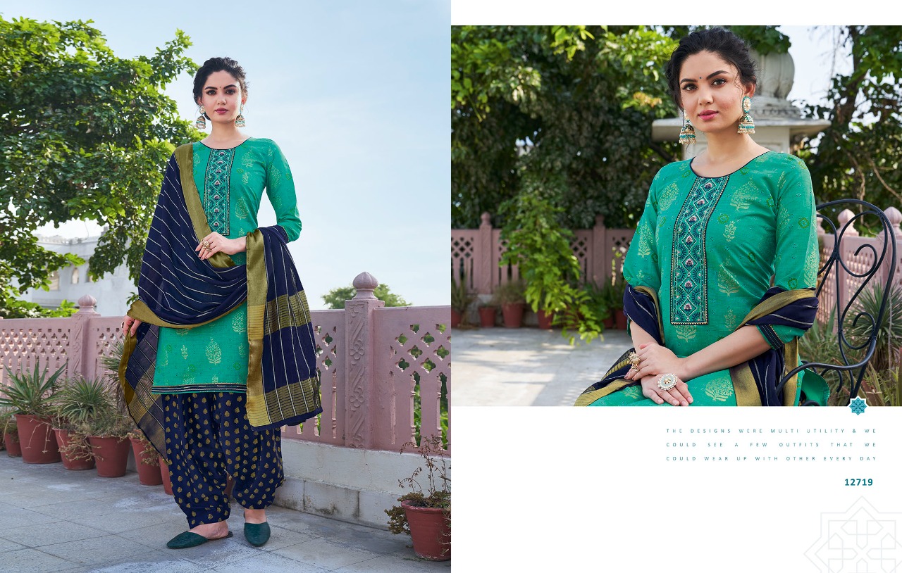 kalaroop by kajree bandhej chanderi silk graceful look kurti pant with dupatta catalog