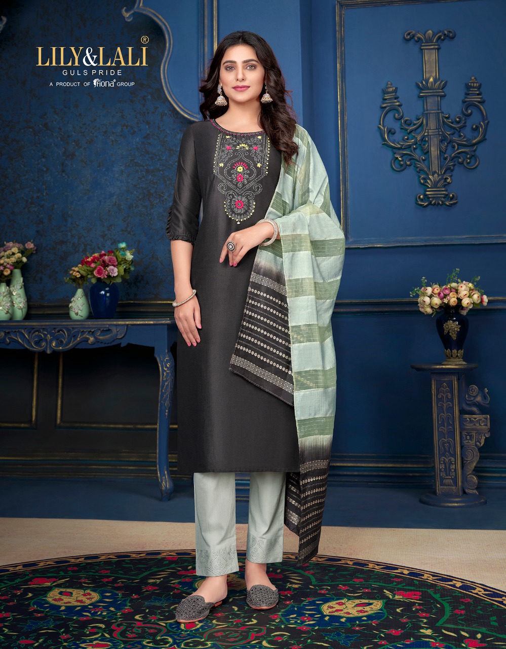 lily and lali fairy muskan 3 bember silk regal look top bottom with dupatta catalog