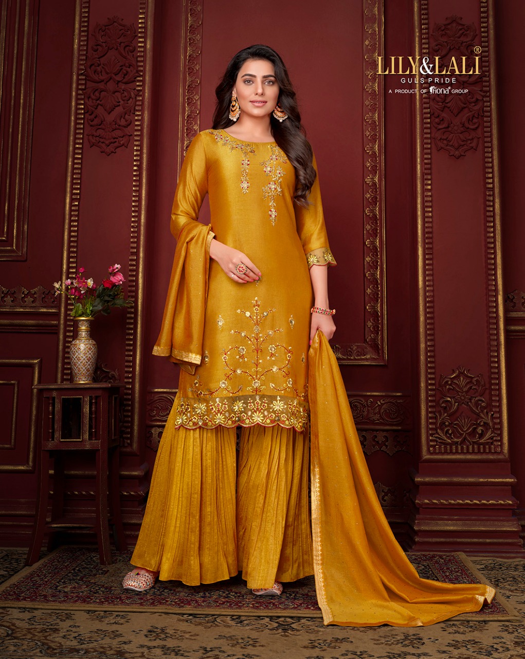 lily and lali malang silk regal look top bottom with dupatta catalog