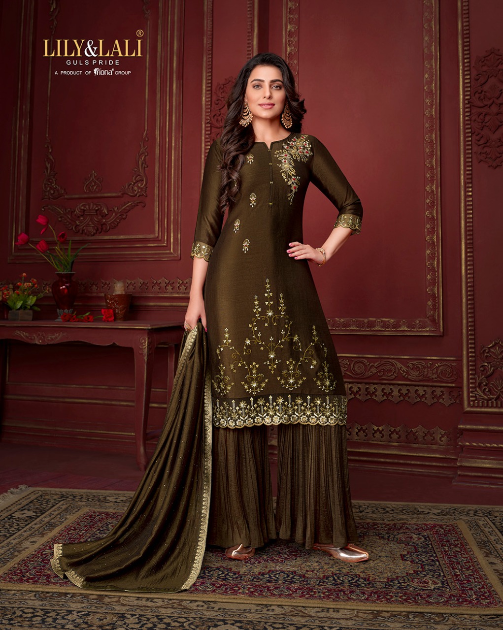 lily and lali malang silk regal look top bottom with dupatta catalog