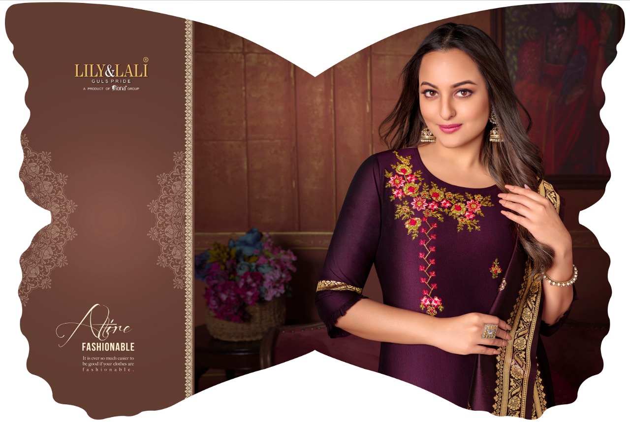 lily and lali meenakari 2 Bemberg Silk gorgeous look top bottom with dupatta catalog