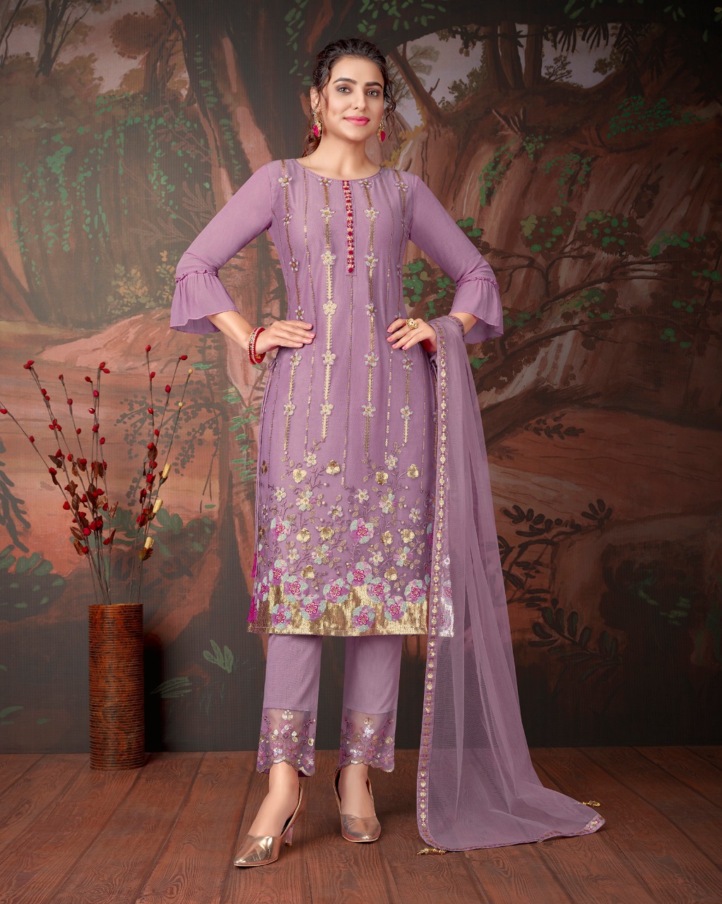 lily and lali merina net gorgeous look top bottom with dupatta catalog