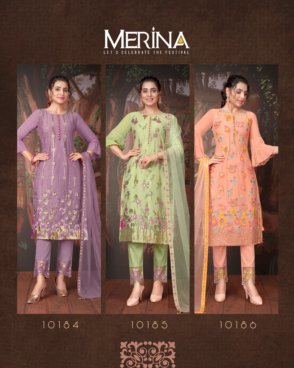 lily and lali merina net gorgeous look top bottom with dupatta catalog