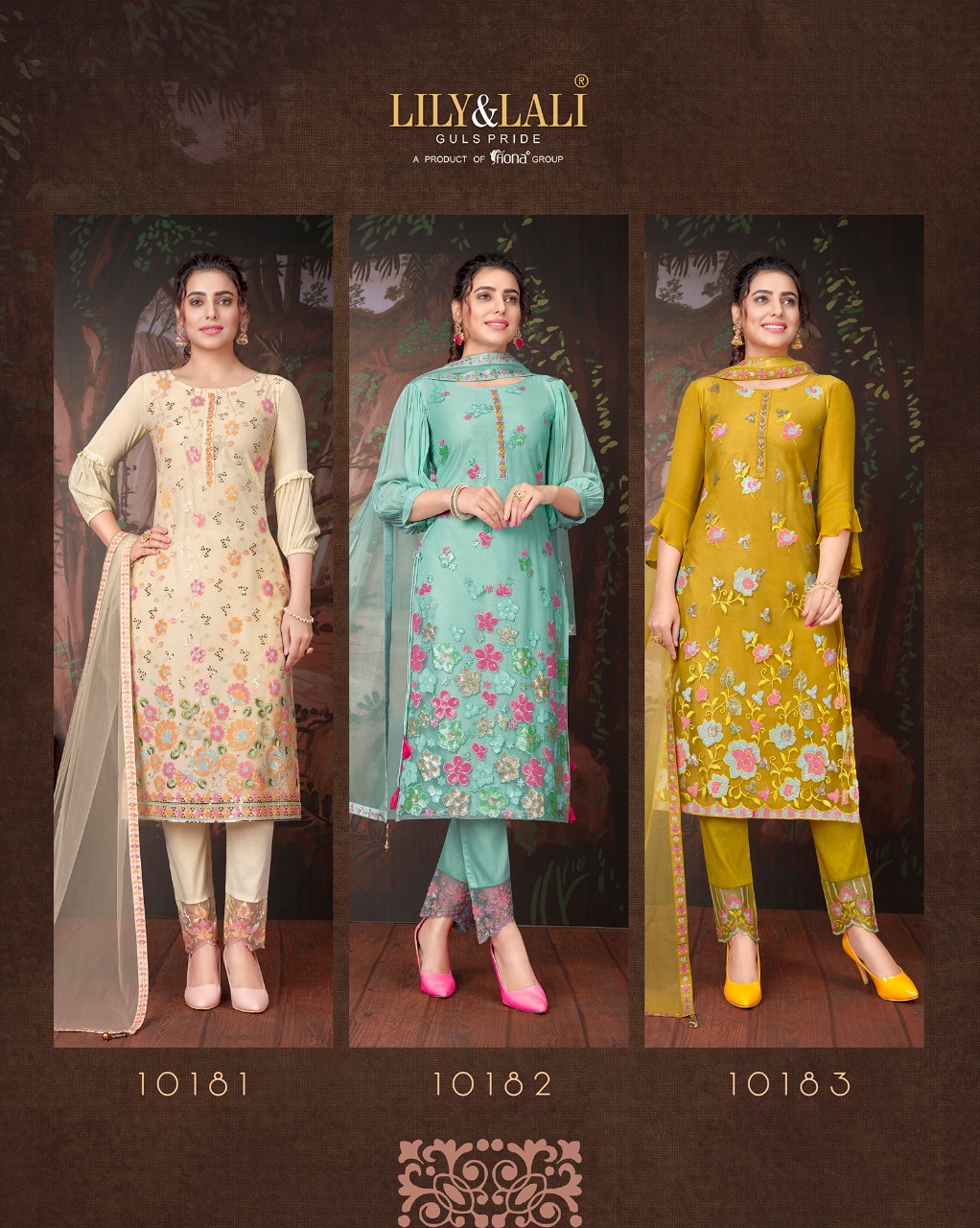 lily and lali merina net gorgeous look top bottom with dupatta catalog