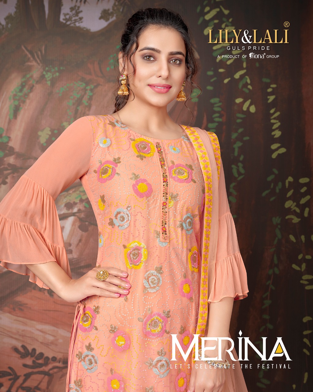 lily and lali merina net gorgeous look top bottom with dupatta catalog