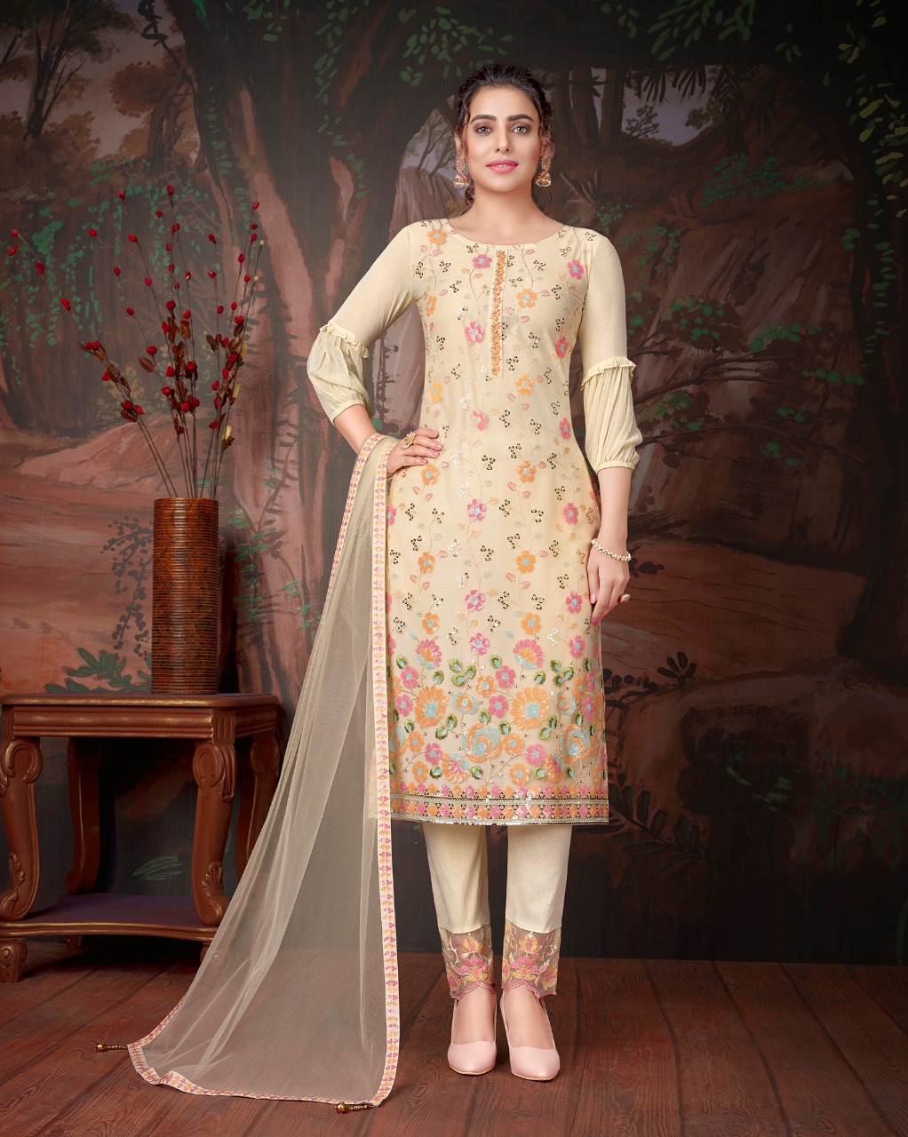 lily and lali merina net gorgeous look top bottom with dupatta catalog