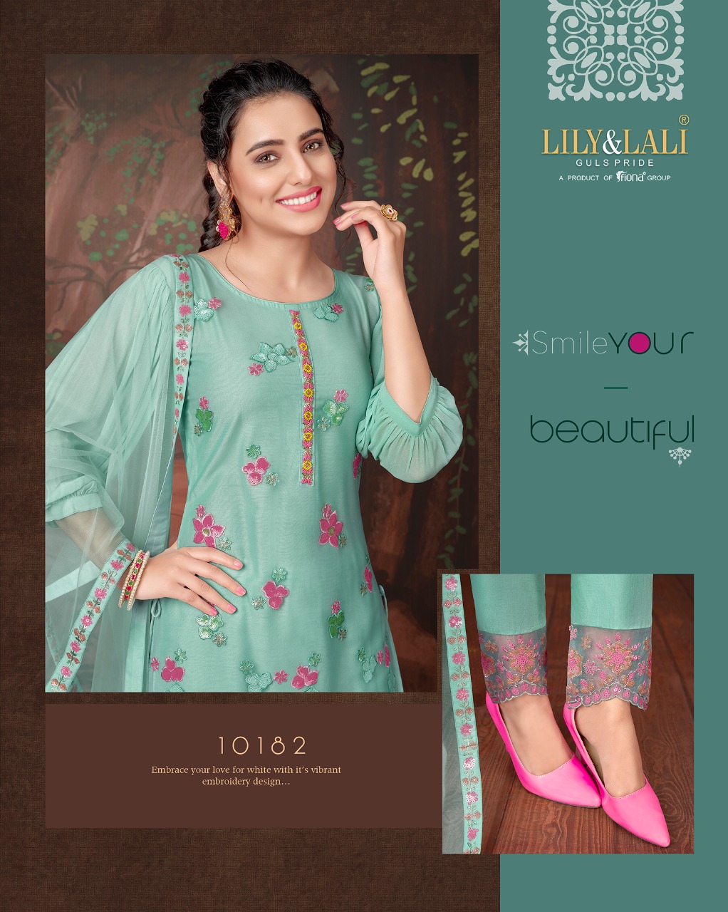 lily and lali merina net gorgeous look top bottom with dupatta catalog