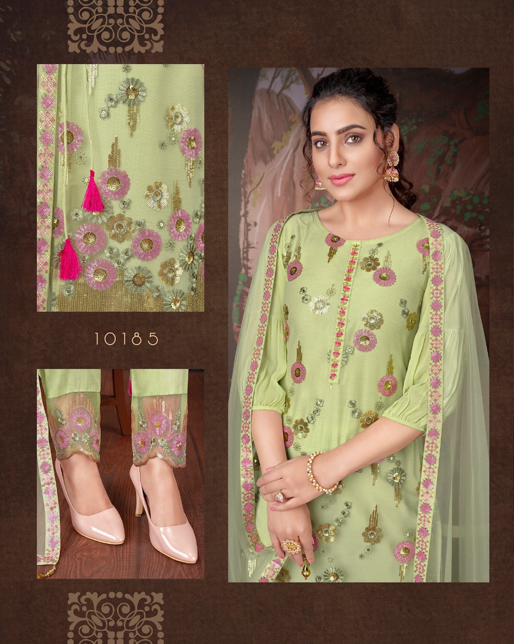 lily and lali merina net gorgeous look top bottom with dupatta catalog