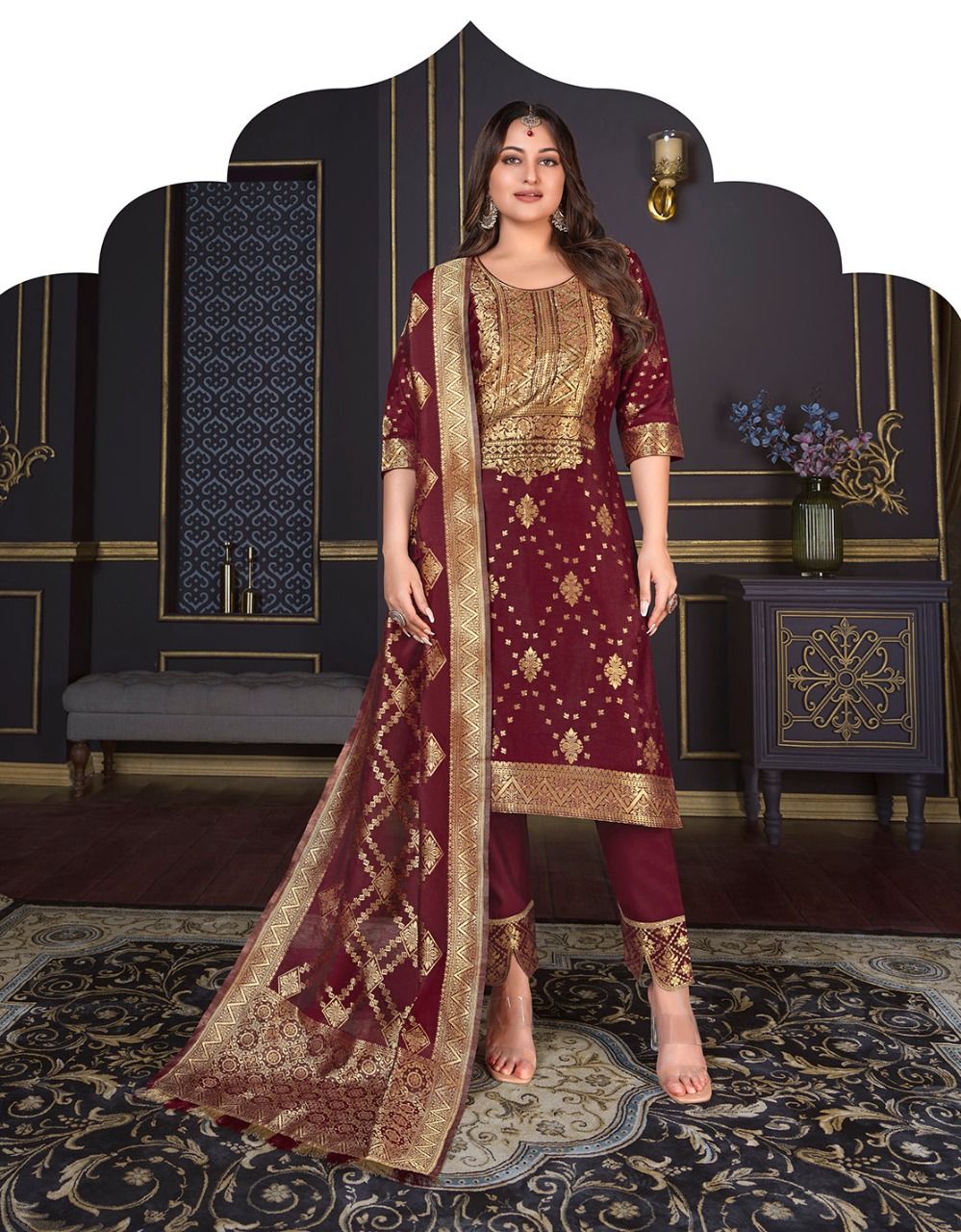 lily and lali silk kari 2 Banarasi Jacquard Spun Silk regal look top bottom with dupatta catalog