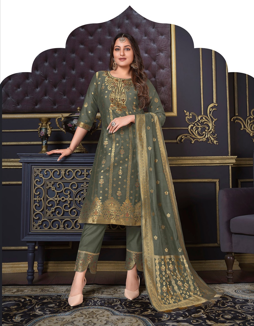 lily and lali silk kari 2 Banarasi Jacquard Spun Silk regal look top bottom with dupatta catalog