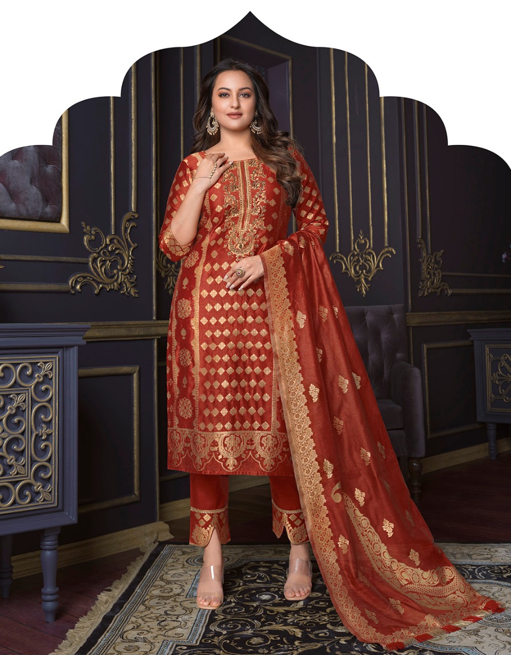 lily and lali silk kari 2 Banarasi Jacquard Spun Silk regal look top bottom with dupatta catalog