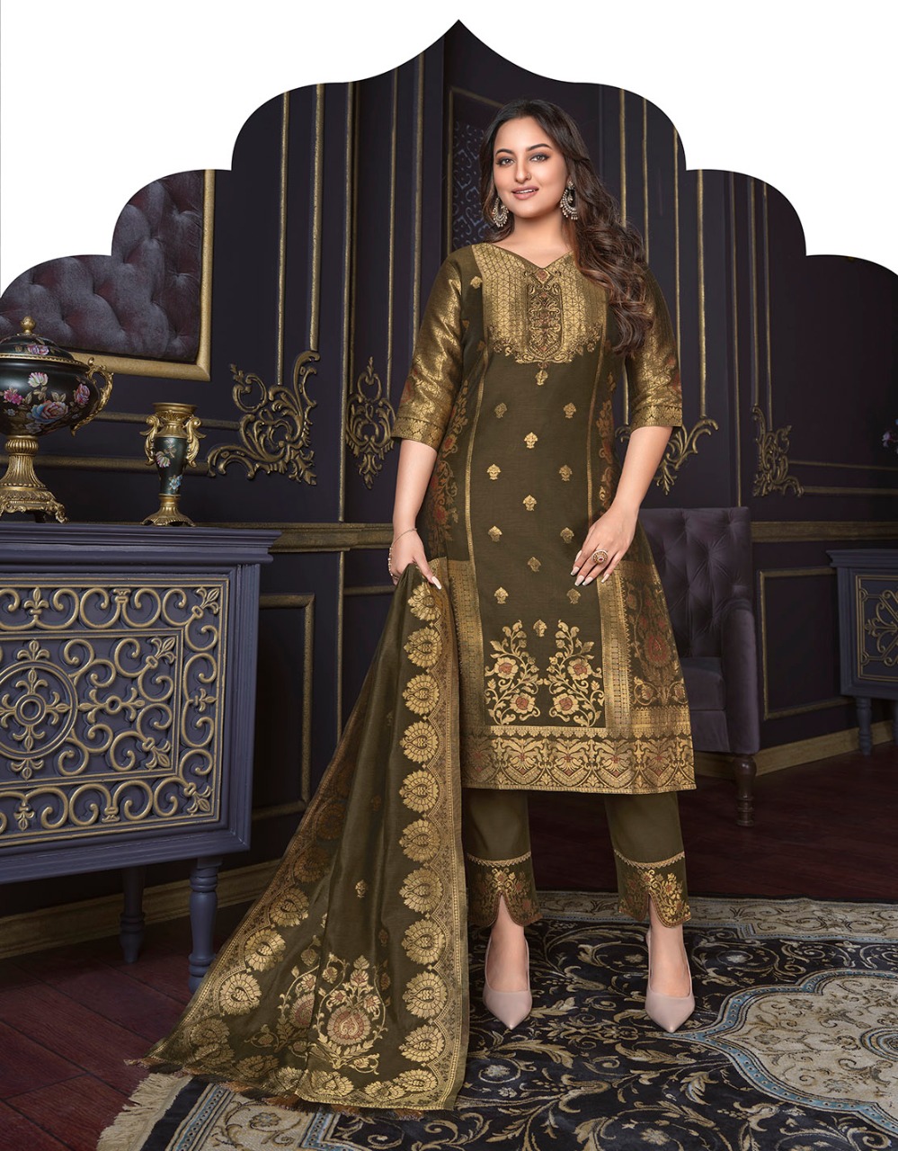 lily and lali silk kari 2 Banarasi Jacquard Spun Silk regal look top bottom with dupatta catalog