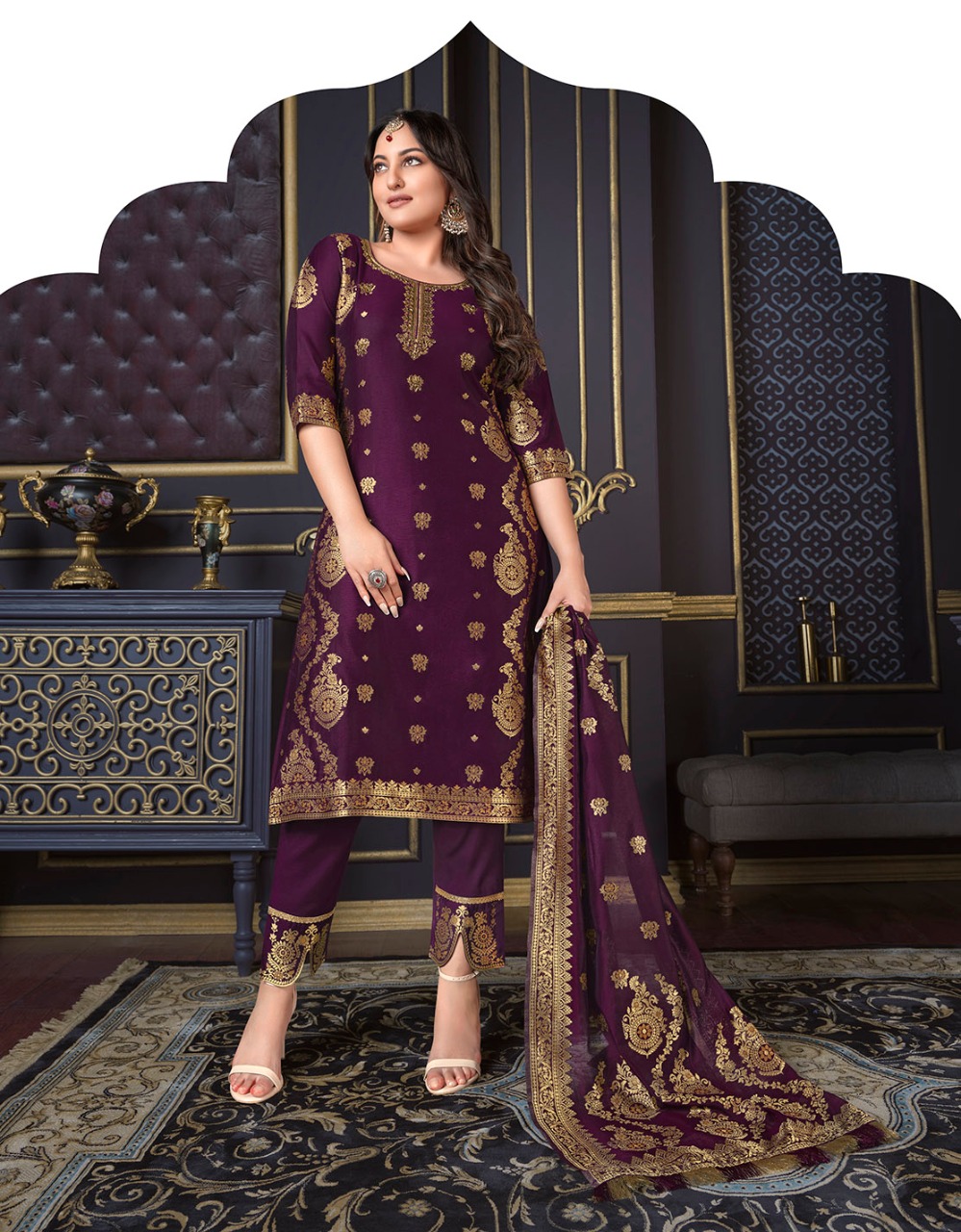 lily and lali silk kari 2 Banarasi Jacquard Spun Silk regal look top bottom with dupatta catalog