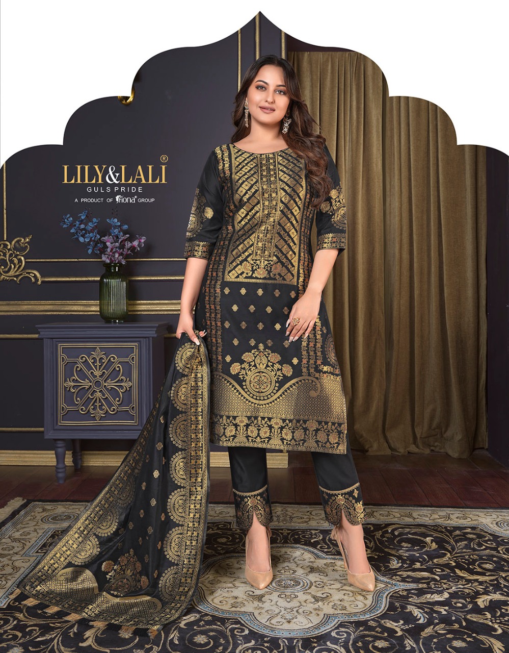 lily and lali silk kari 2 Banarasi Jacquard Spun Silk regal look top bottom with dupatta catalog