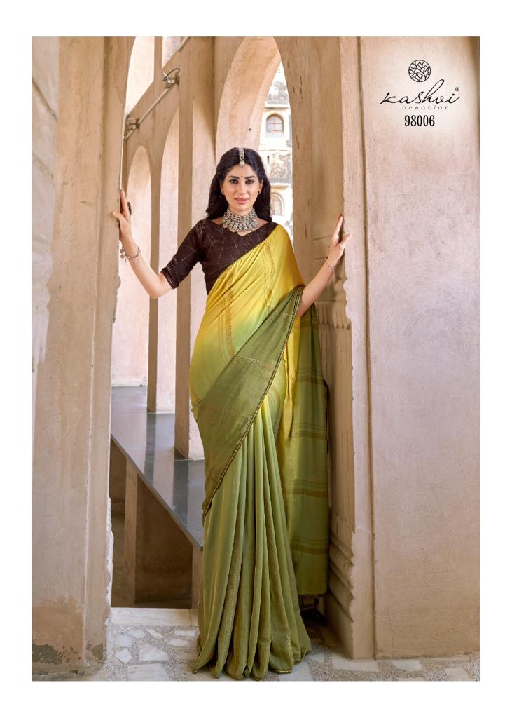 lt kashvi creation libas dull moss chiffon elegant look saree catalog