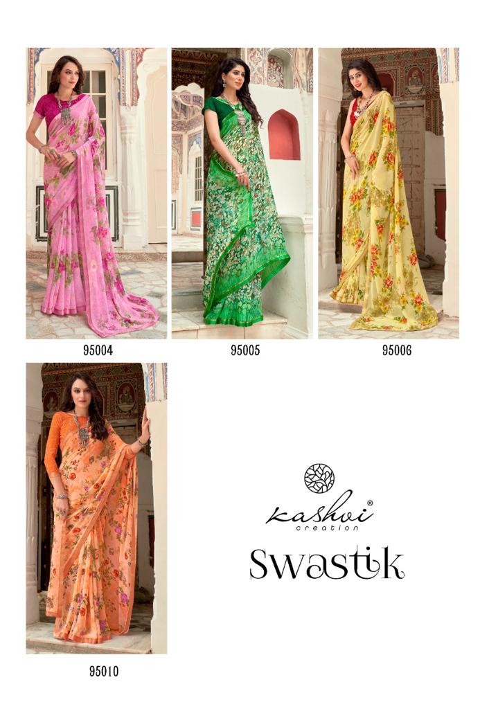 lt saree kashvi creation swastik georgette attractive print saree catalog