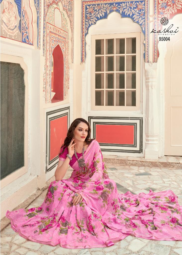 lt saree kashvi creation swastik georgette attractive print saree catalog