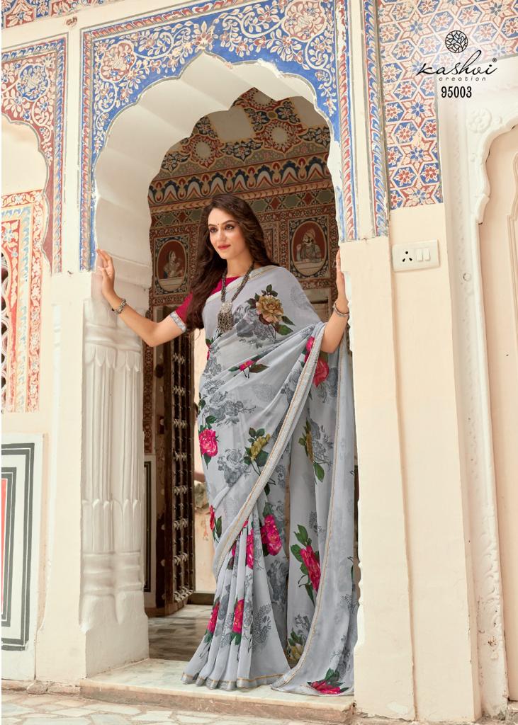 lt saree kashvi creation swastik georgette attractive print saree catalog