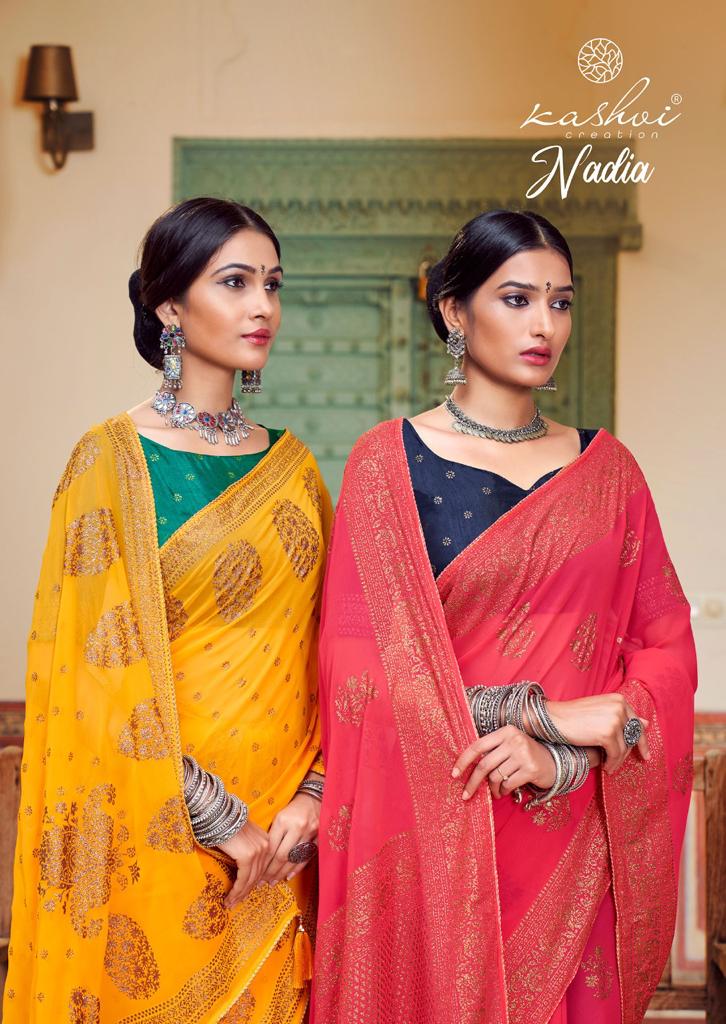 lt sarees kashvi creation nadia georgette exclusive print saree catalog