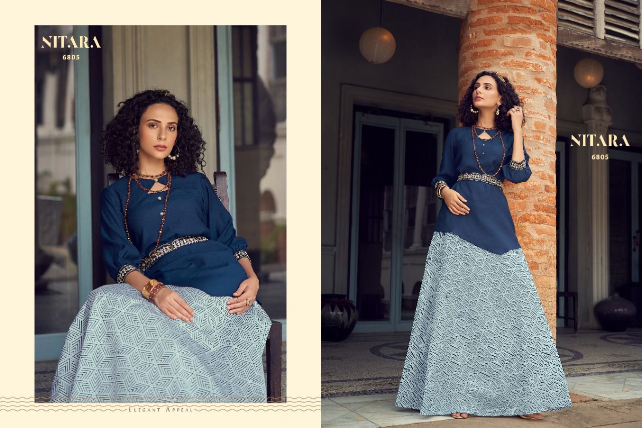 nitara sparkles vol 9 viscose gorgeous look top with skirt catalog