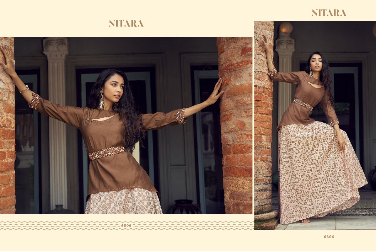 nitara sparkles vol 9 viscose gorgeous look top with skirt catalog