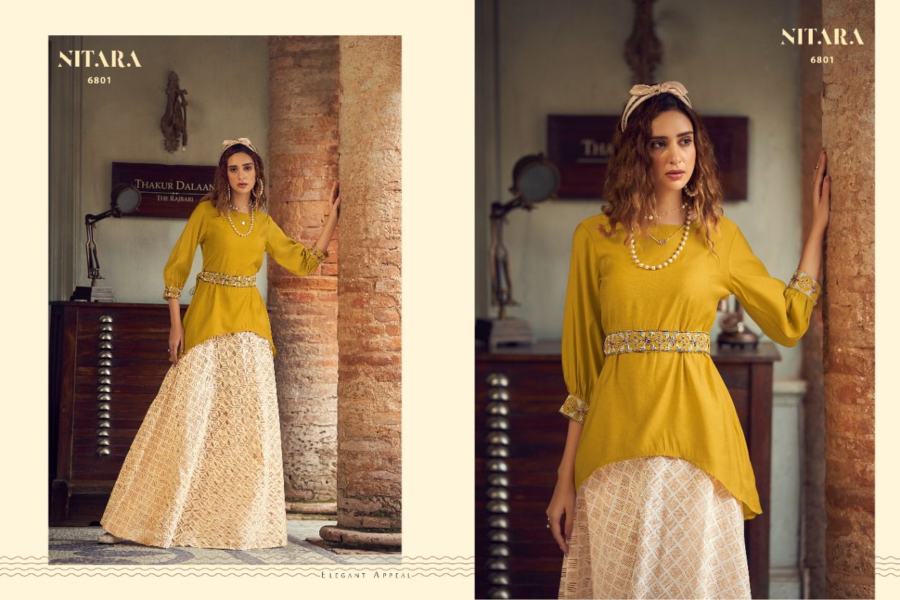 nitara sparkles vol 9 viscose gorgeous look top with skirt catalog