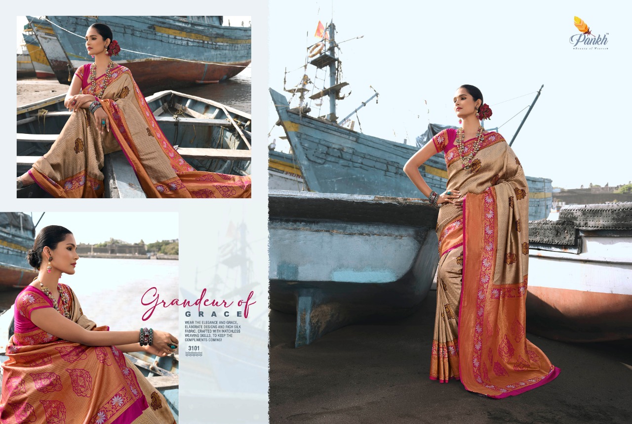 pink lotus pankh stuti silk decent look saree catalog