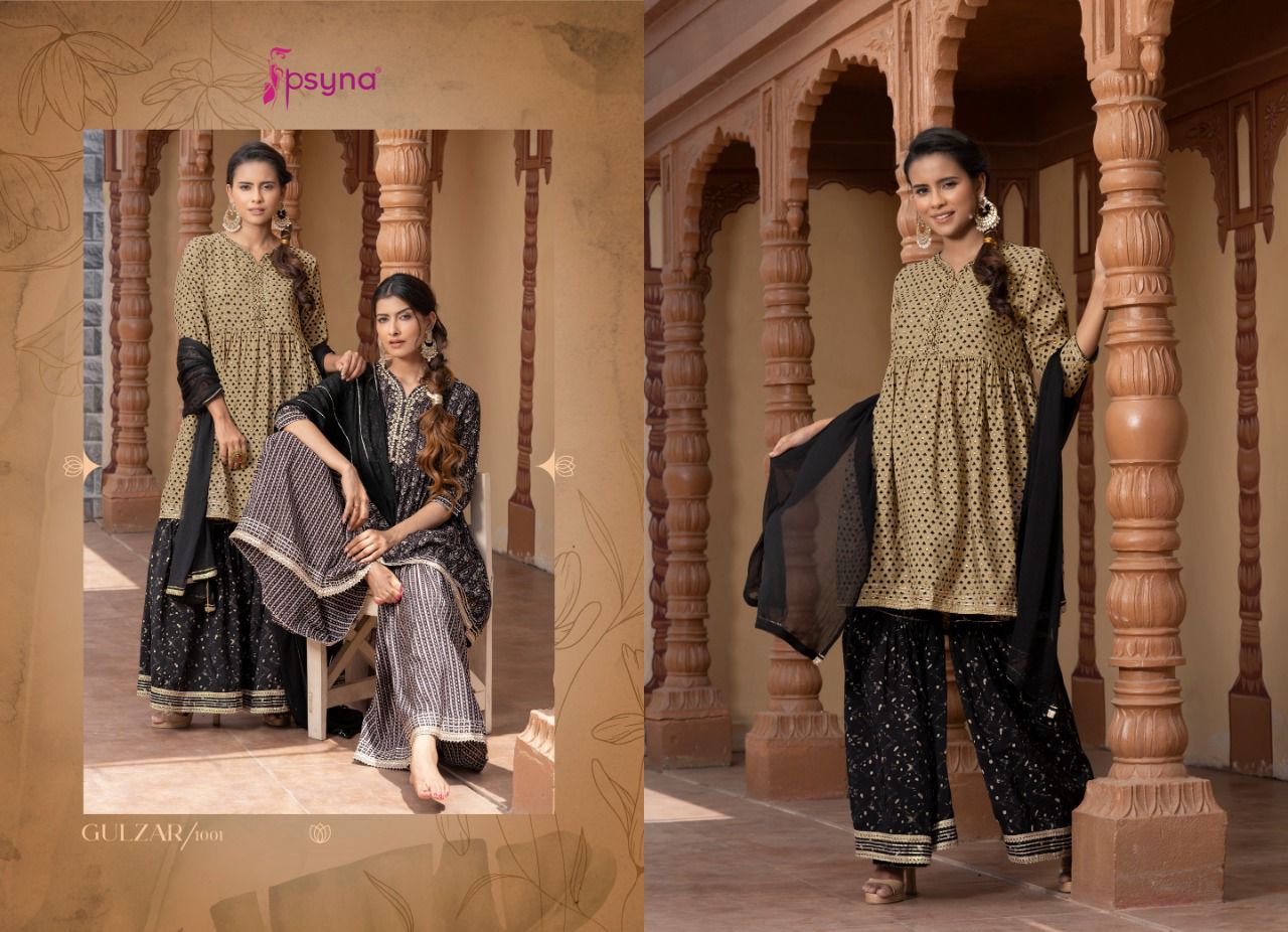 psyna gulzar viscose chanderi new and modern style top bottom with dupatta catalog