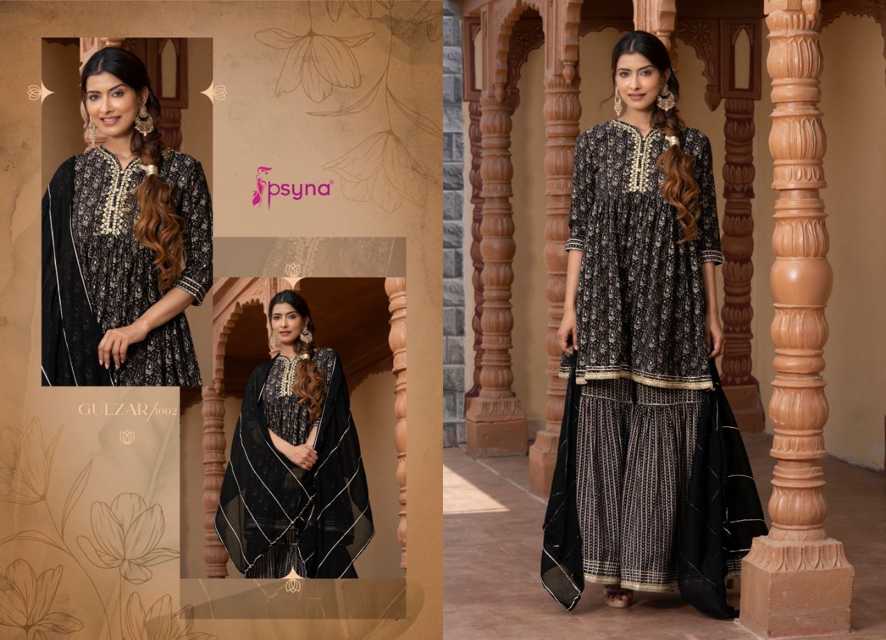 psyna gulzar viscose chanderi new and modern style top bottom with dupatta catalog