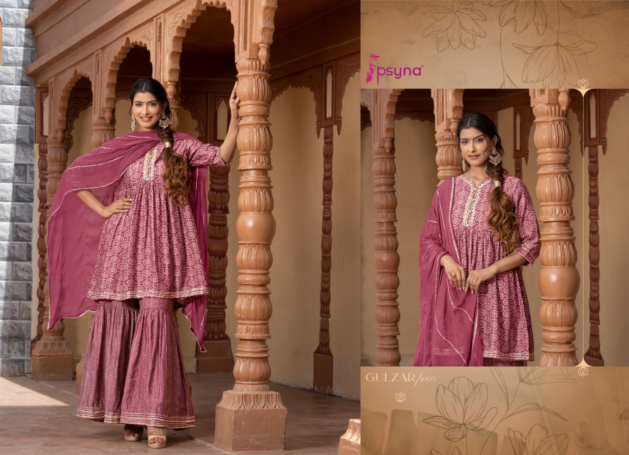 psyna gulzar viscose chanderi new and modern style top bottom with dupatta catalog