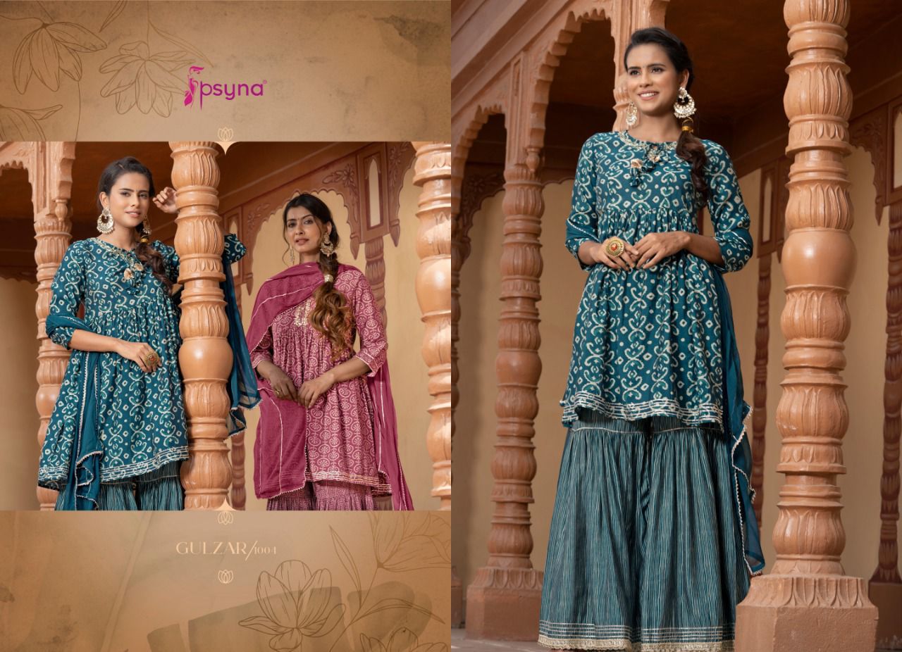 psyna gulzar viscose chanderi new and modern style top bottom with dupatta catalog