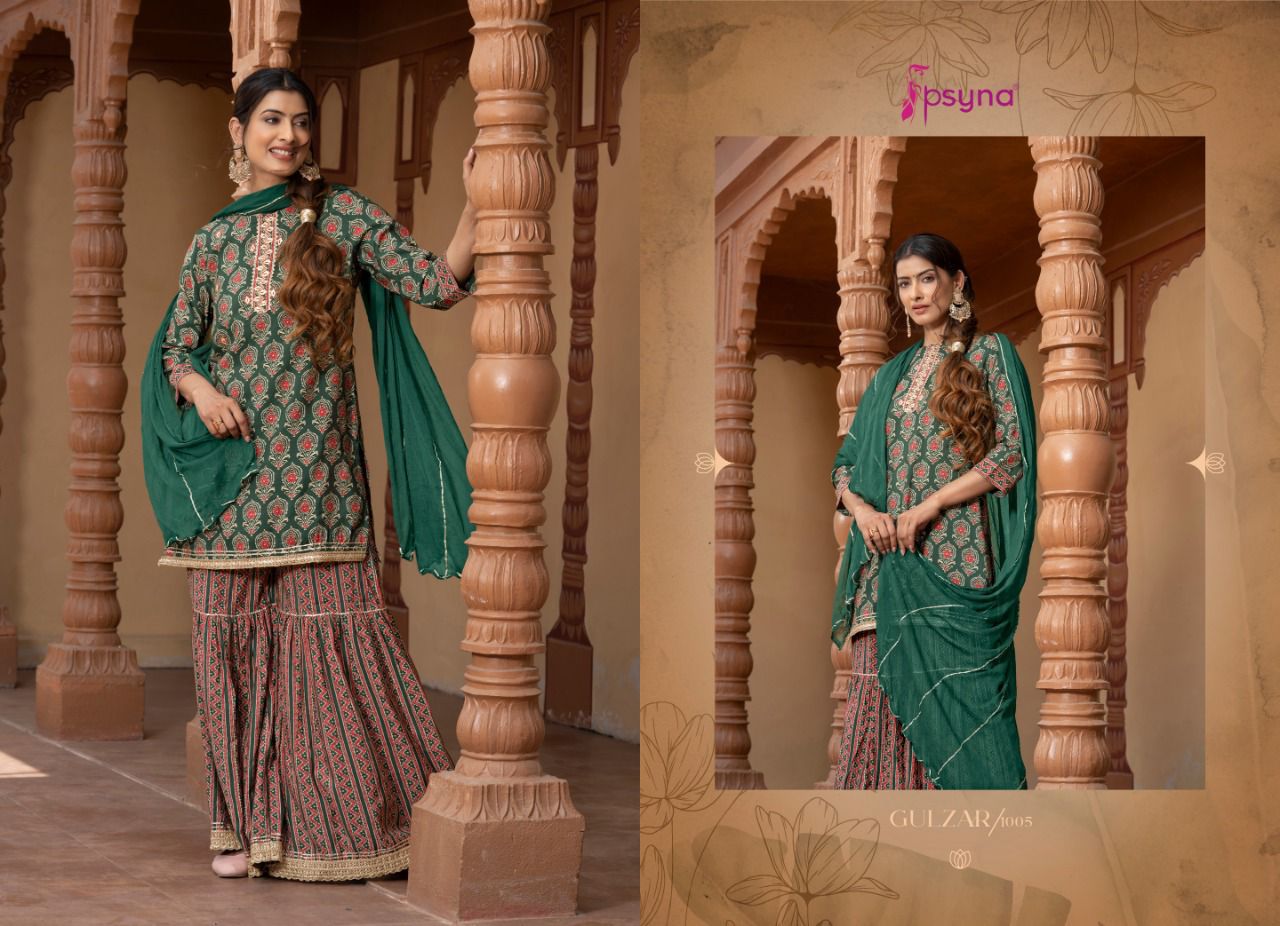 psyna gulzar viscose chanderi new and modern style top bottom with dupatta catalog