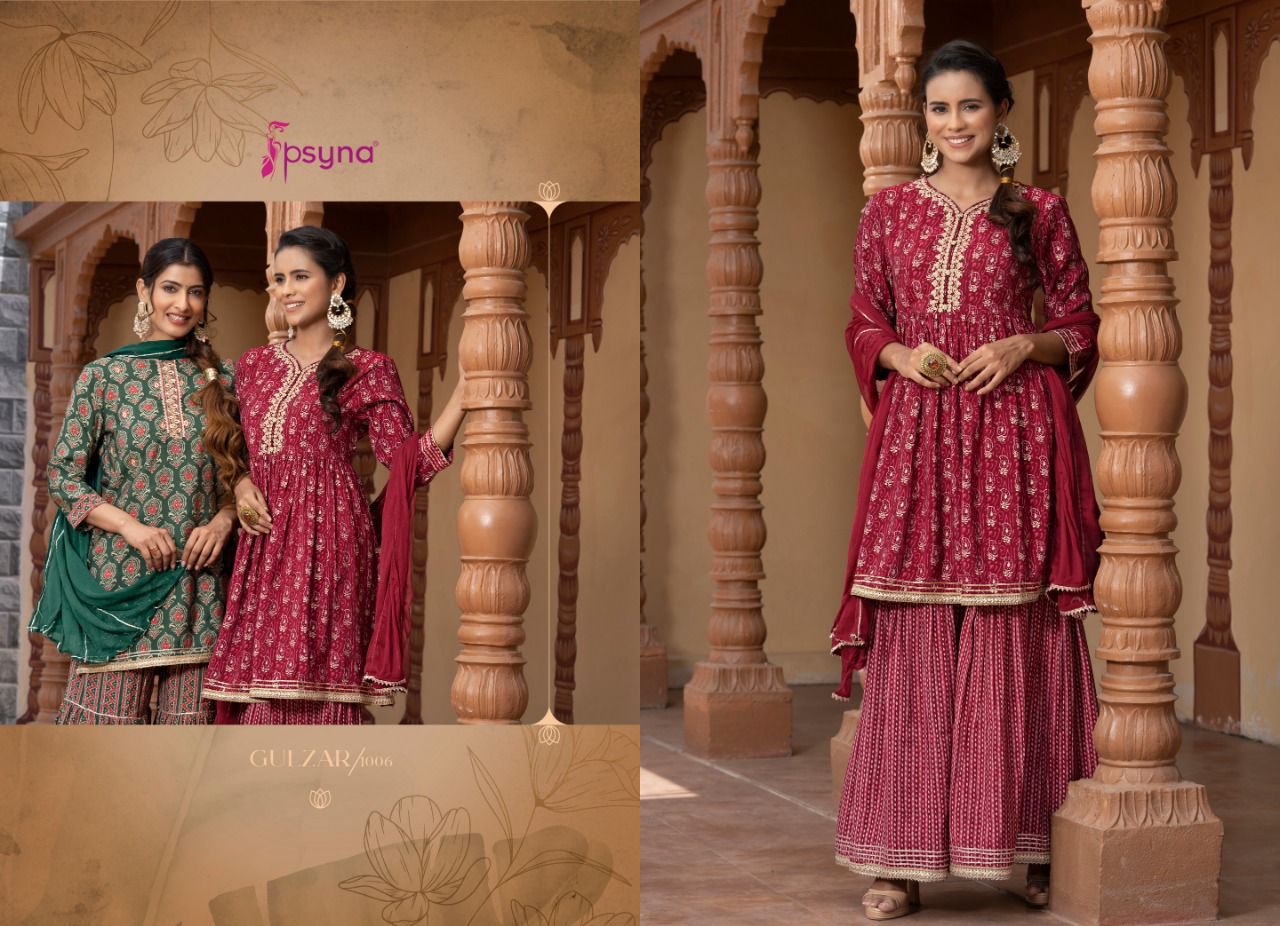 psyna gulzar viscose chanderi new and modern style top bottom with dupatta catalog