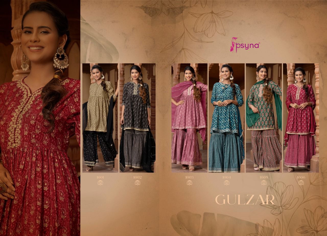 psyna gulzar viscose chanderi new and modern style top bottom with dupatta catalog