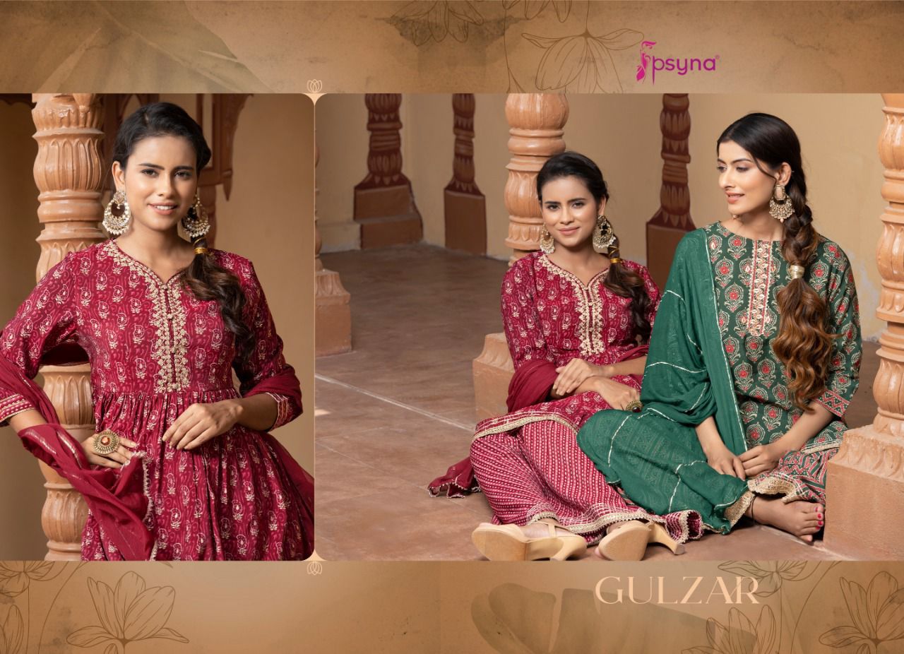 psyna gulzar viscose chanderi new and modern style top bottom with dupatta catalog