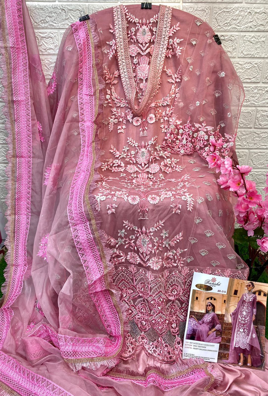 ramsha r-516 net embroidery astonishing look salwar suit single