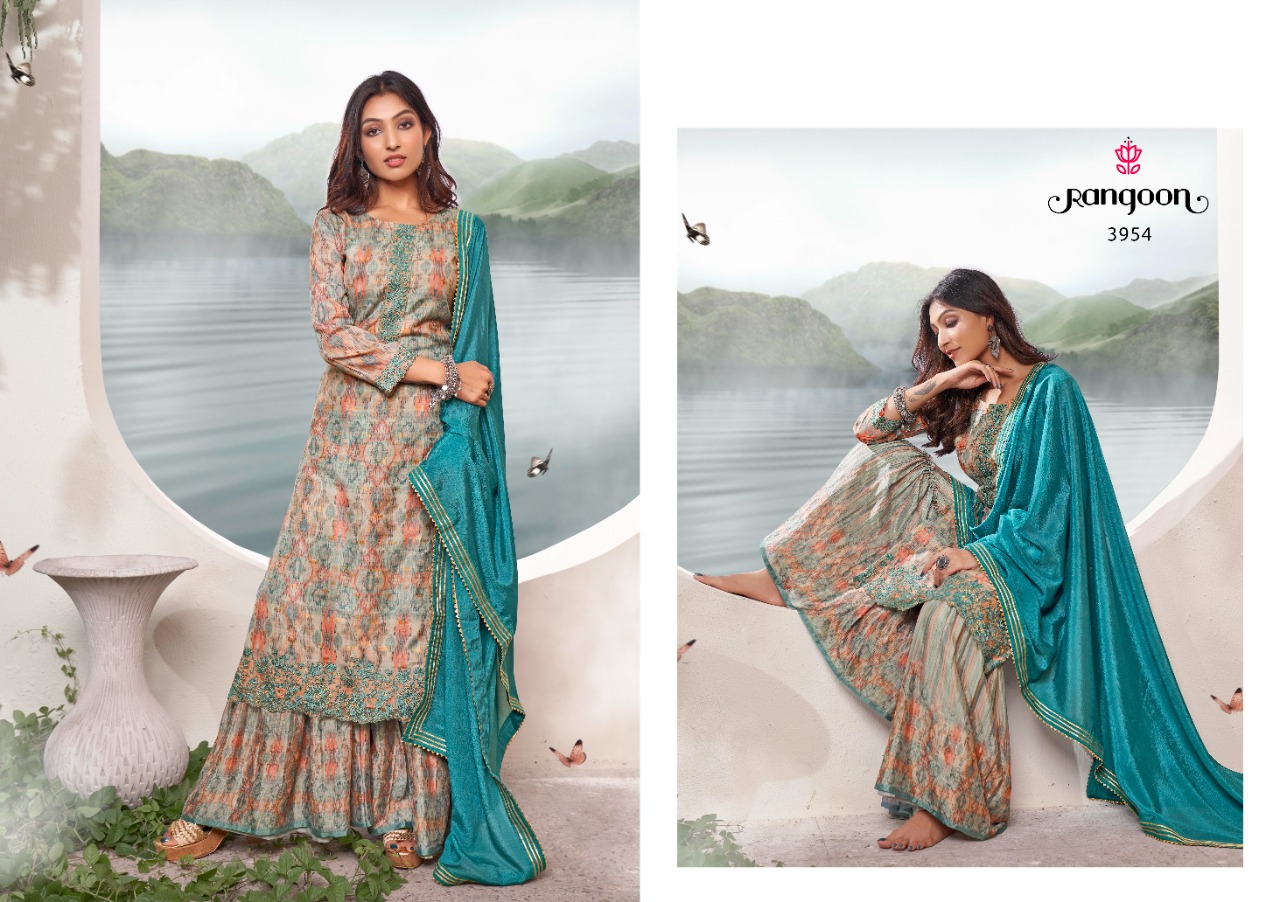 rangoon  Rangriti muslin gorgeous look top bottom with dupatta catalog