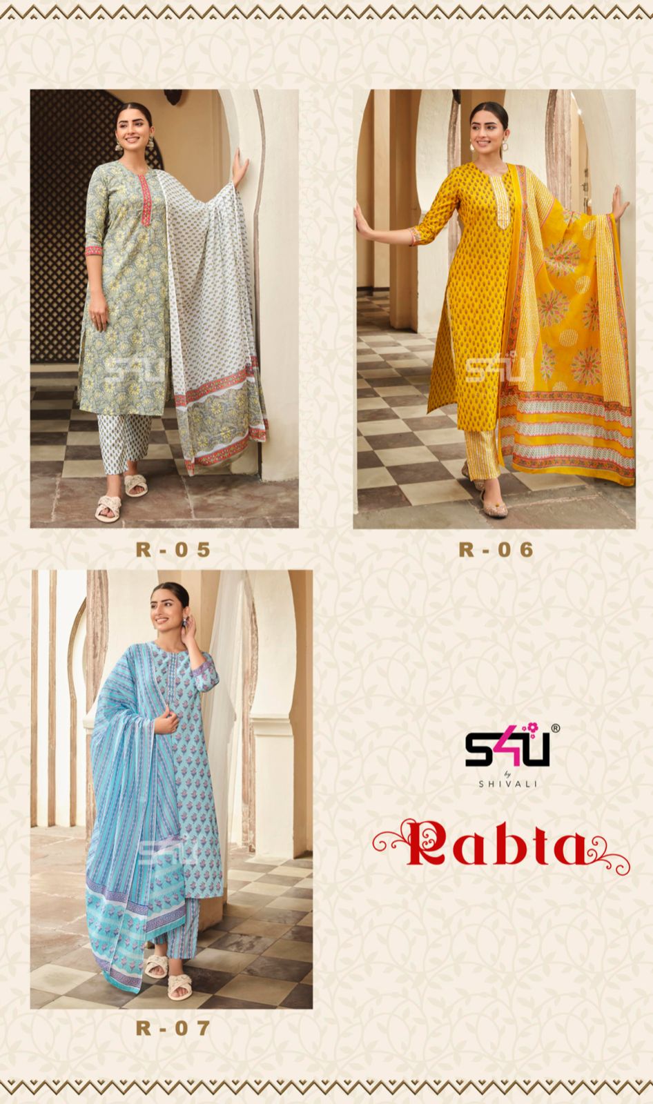 s4u rabta cotton gorgeous look top pant with dupatta catalog