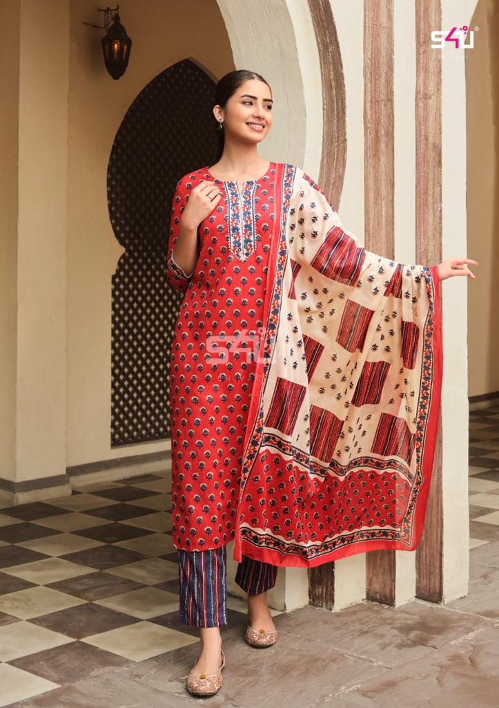 s4u rabta cotton gorgeous look top pant with dupatta catalog