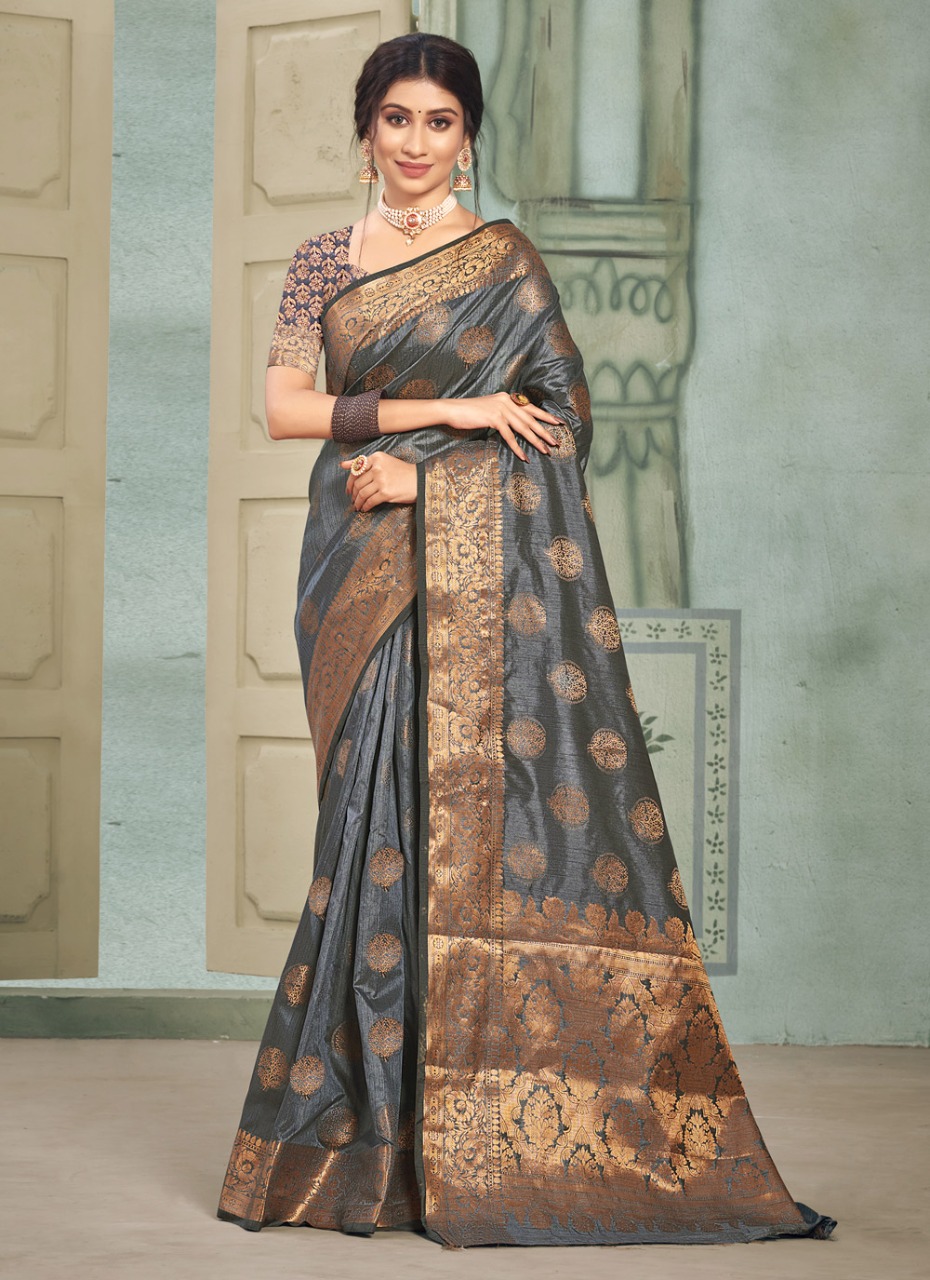 sangam print aura Silk cotton silk graceful look saree catalog