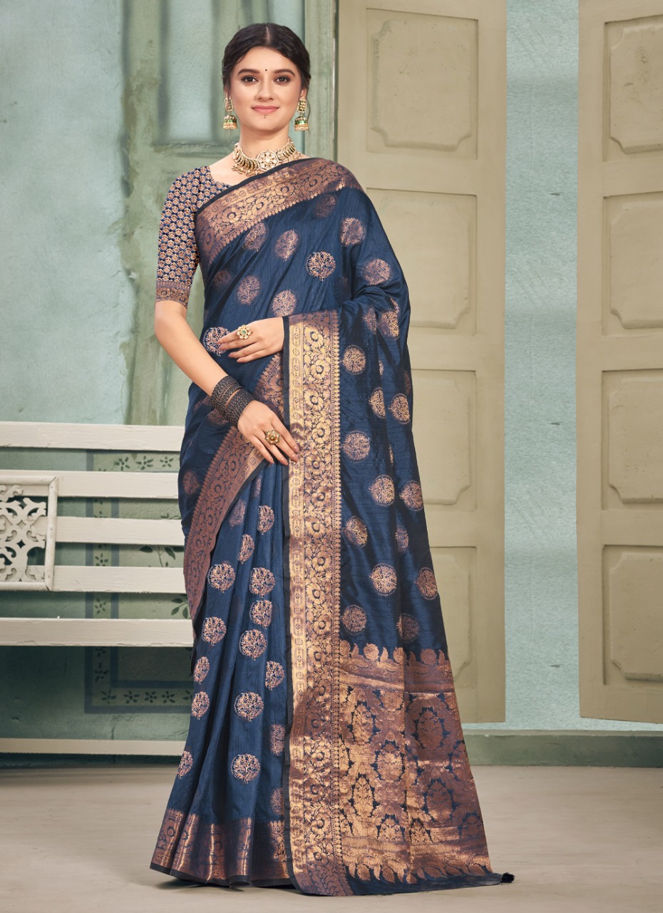 sangam print aura Silk cotton silk graceful look saree catalog