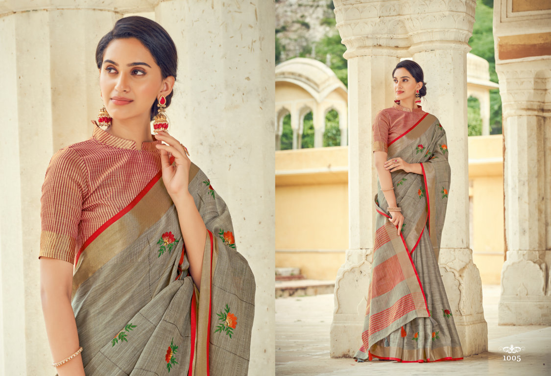 sangam print Sushmita Sarees style linen innovative look saree catalog