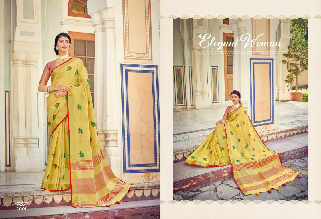 sangam print Sushmita Sarees style linen innovative look saree catalog