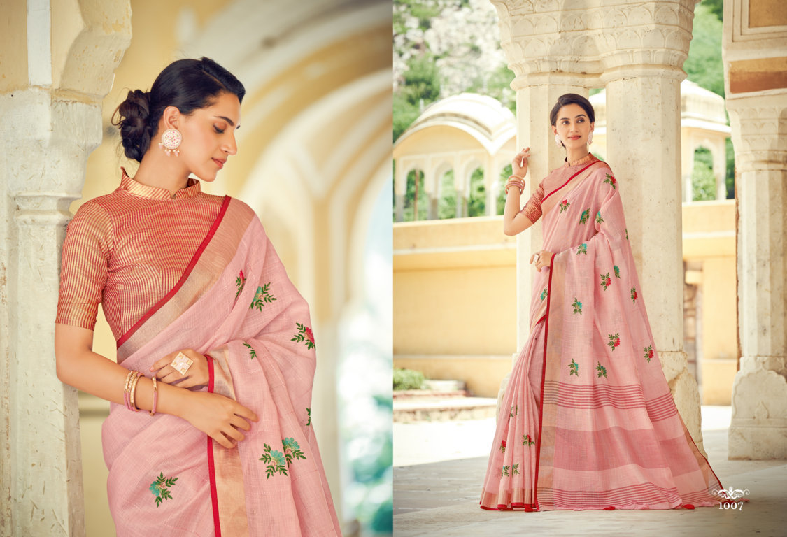 sangam print Sushmita Sarees style linen innovative look saree catalog